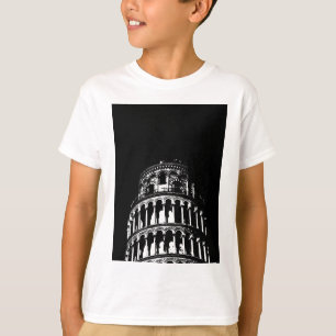 Black White Leaning Tower of Pisa Italy T-Shirt