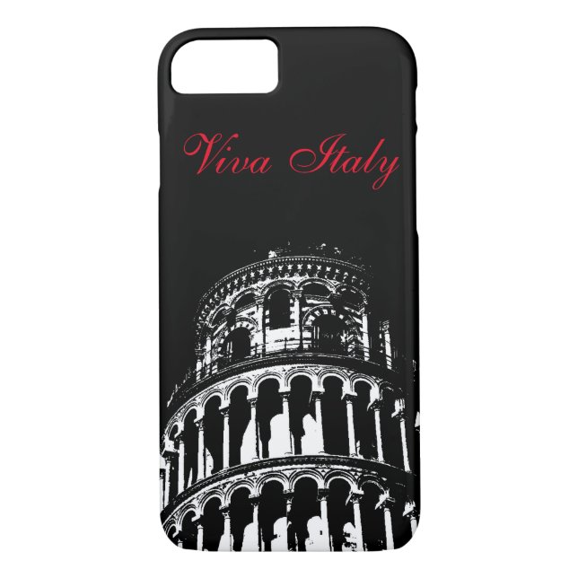 Black White Leaning Tower of Pisa Italy Viva Italy Case-Mate iPhone Case (Back)