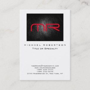 Black White Leather Effect Monogram Business Card