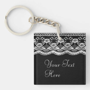 Black & White Leather & Lace Keychain