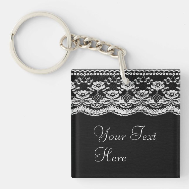 Black & White Leather & Lace Keychain (Front)