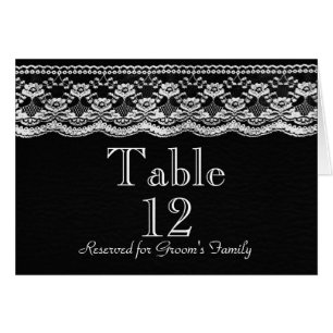 Black & White Leather & Lace Wedding Table Number
