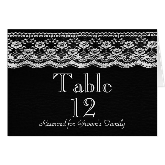 Black & White Leather & Lace Wedding Table Number (Front Horizontal)