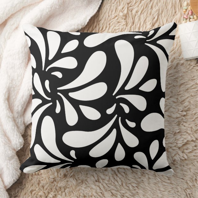 Black & White Leaves Art Pattern Throw Pillow (Blanket)