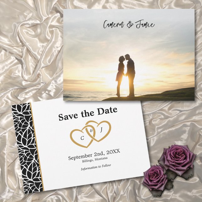  Black White Leaves Outline Accent Border Save The Date (Black White Leaves Outline Accent Border Save The Date)