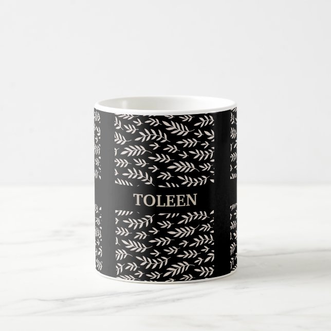 Black White, Leaves Pattern                       Coffee Mug (Center)
