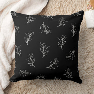 Black & White Leaves Pattern Simple Art Throw Pillow