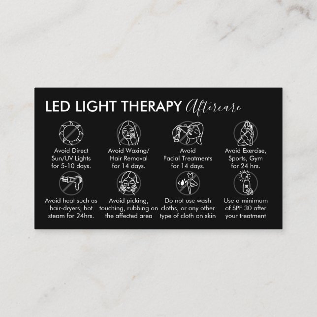 Black White Led Light Therapy Aftercare Business Card (Back)