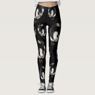 Black White Lemur Pattern Full Print Leggings