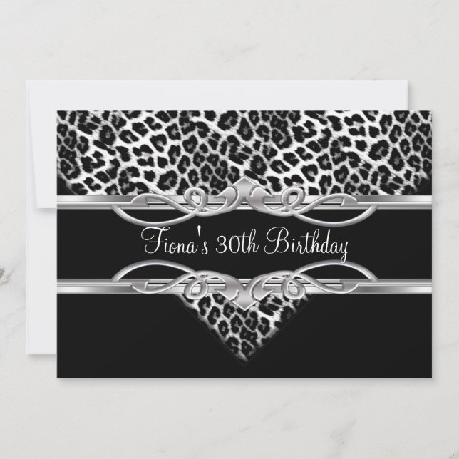 Black White Leopard 30th Birthday Elegant Invitation (Front)