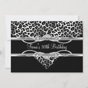 Black White Leopard 30th Birthday Elegant Invitation