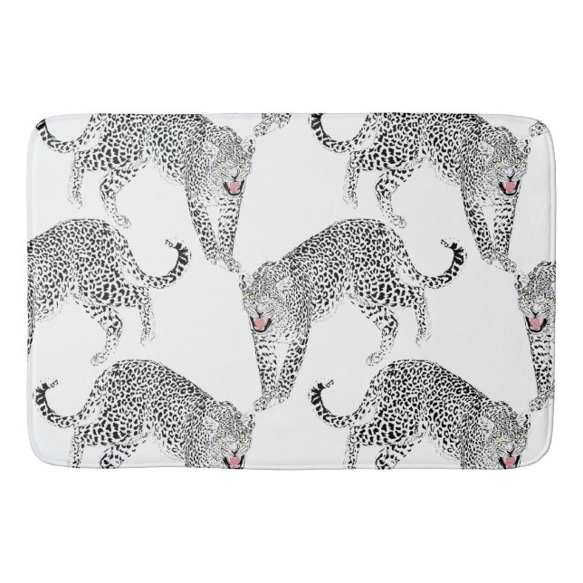 Black White Leopard Bath Mat (Front)