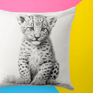 Black & White Leopard Cub Square Throw Pillow