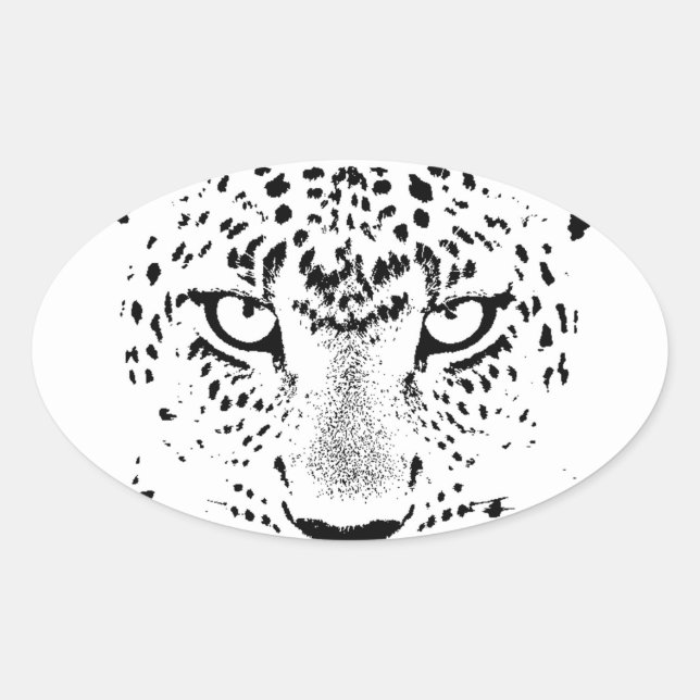 Black & White Leopard Eyes Oval Sticker (Front)