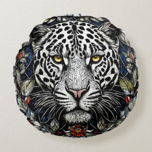 Black White Leopard Floral For Home Decor Round Pillow
