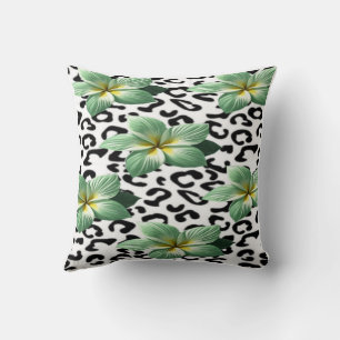 Black & White Leopard Floral  Throw Pillow