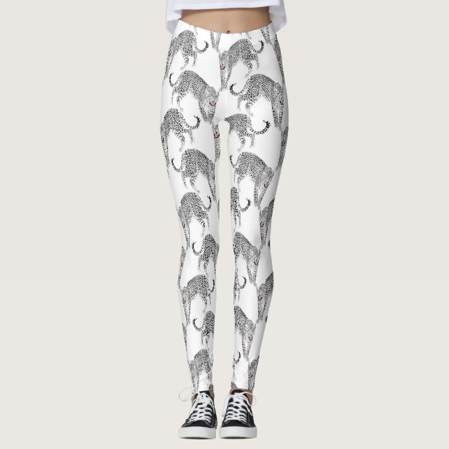 Black White Leopard Leggings (Front)