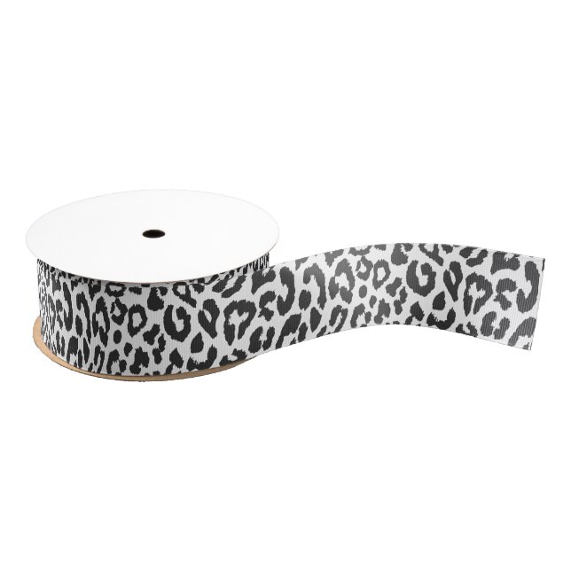 Black & White Leopard Print Animal Skin Patterns Grosgrain Ribbon (Spool)
