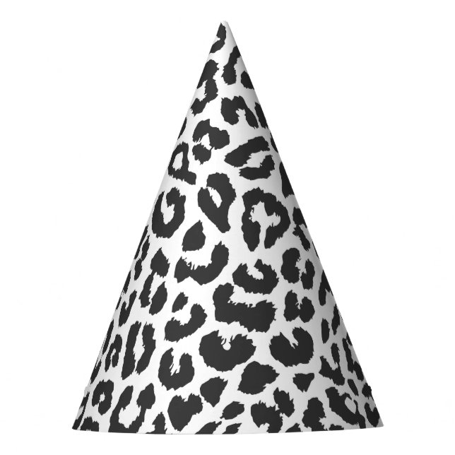 Black & White Leopard Print Animal Skin Patterns Party Hat (Front)