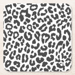 Black & White Leopard Print Animal Skin Patterns Square Paper Coaster