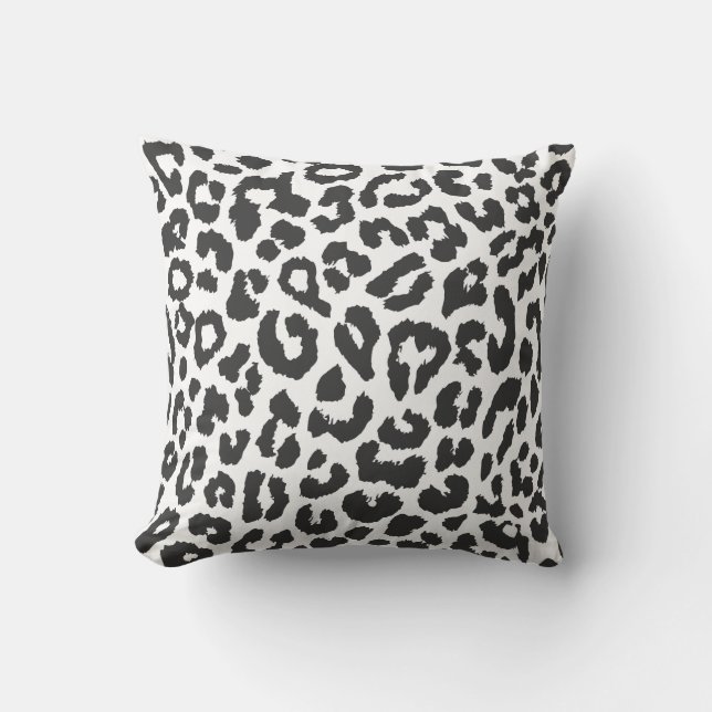 Black & White Leopard Print Animal Skin Patterns Throw Pillow (Front)