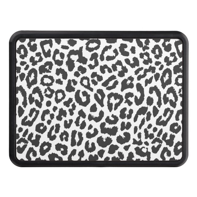 Black & White Leopard Print Animal Skin Patterns Trailer Hitch Cover (Front)