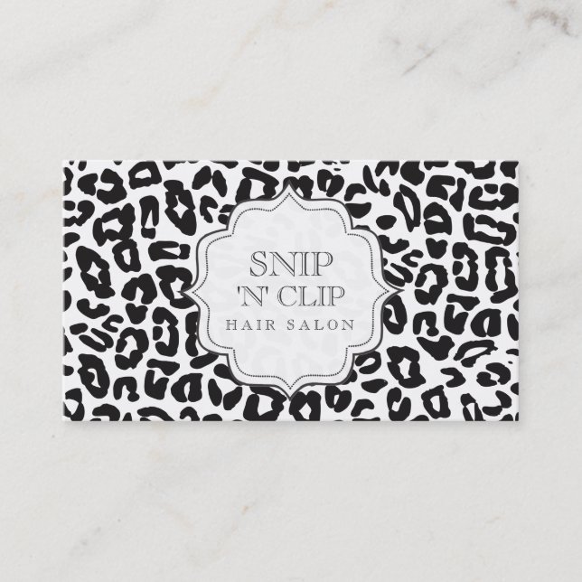 Black & White Leopard Print Hair Stylist Cards (Front)