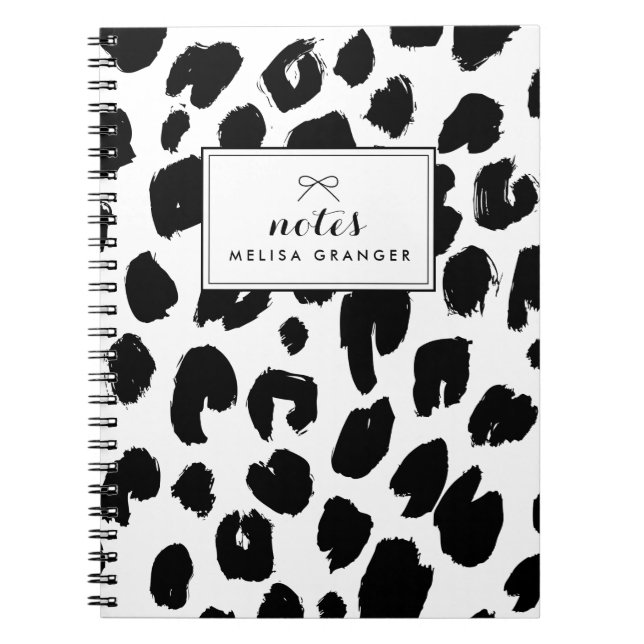 Black & White Leopard Print Personalized Notebook (Front)