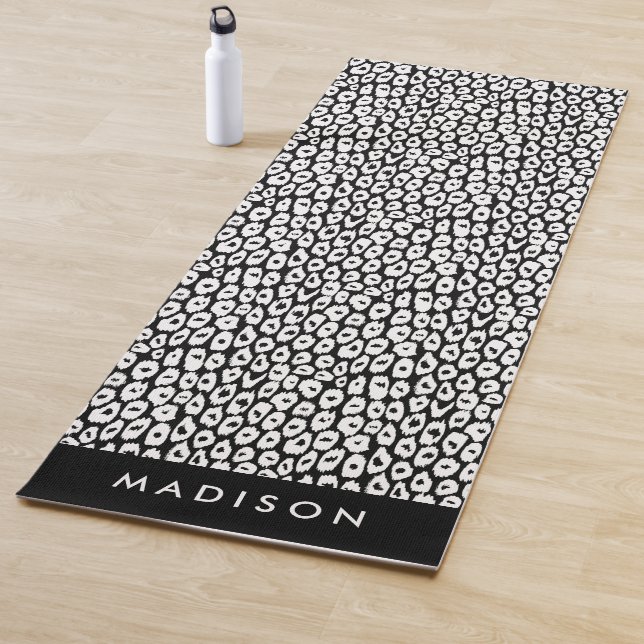 Black & White Leopard Print Personalized Yoga Mat (In Situ)