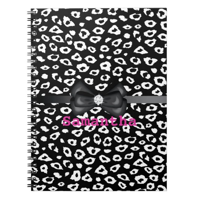 Black White Leopard Print with Bow Notebook (Front)