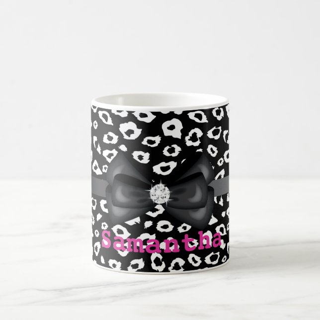 Black White Leopard Print with Bow Personalized Coffee Mug (Center)
