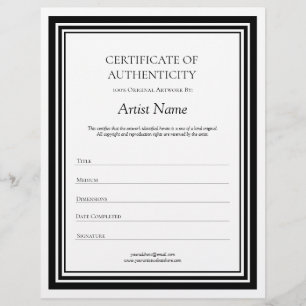 Black & White Letter Certificate of Authenticity Letterhead