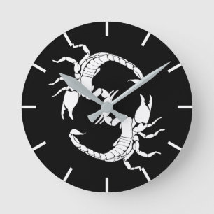 Black & White Letter S - Two Scorpions Round Clock