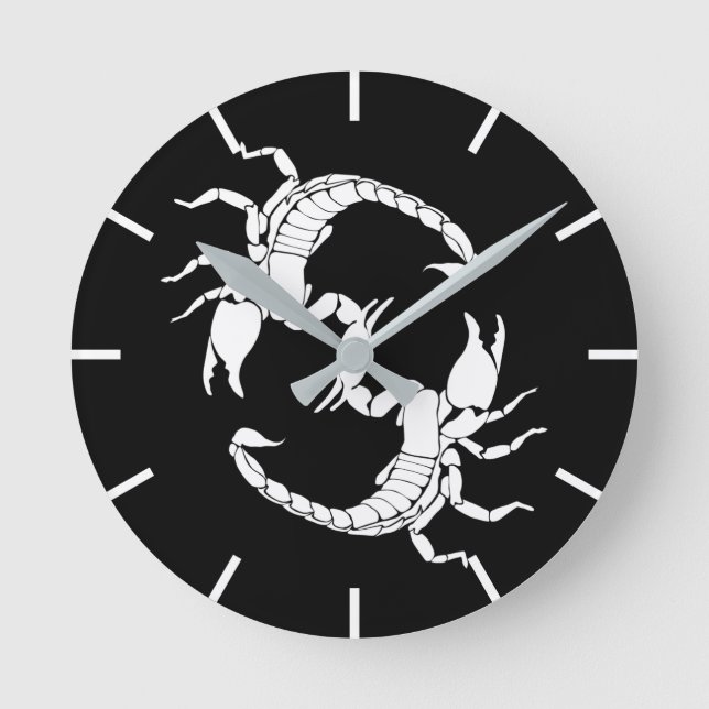 Black & White Letter S - Two Scorpions Round Clock (Front)