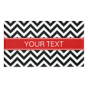 Black White LG Chevron Red Name Monogram Name Tag