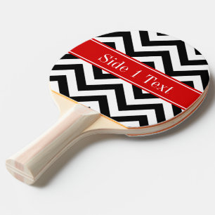 Black White LG Chevron Red Name Monogram Ping Pong Paddle