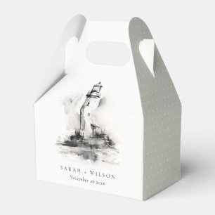 Black & White Lighthouse Nautical Sketch Wedding Favor Box