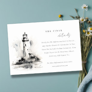 Black & White Lighthouse Nautical Wedding Details Enclosure Card