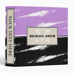 Black White Lilac Brush Stroke Monogram Binder