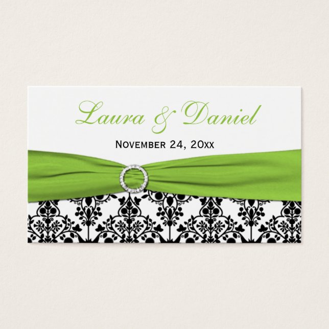 Black, White, Lime Damask Wedding Favour Tag (Front)