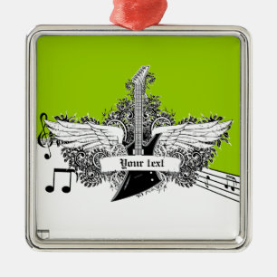 Black white lime electric guitar & wings ornament