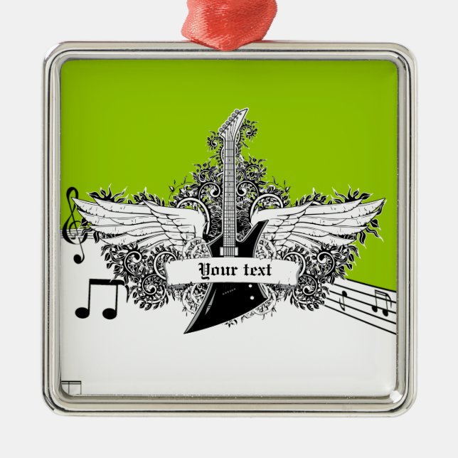 Black white lime electric guitar & wings ornament (Front)