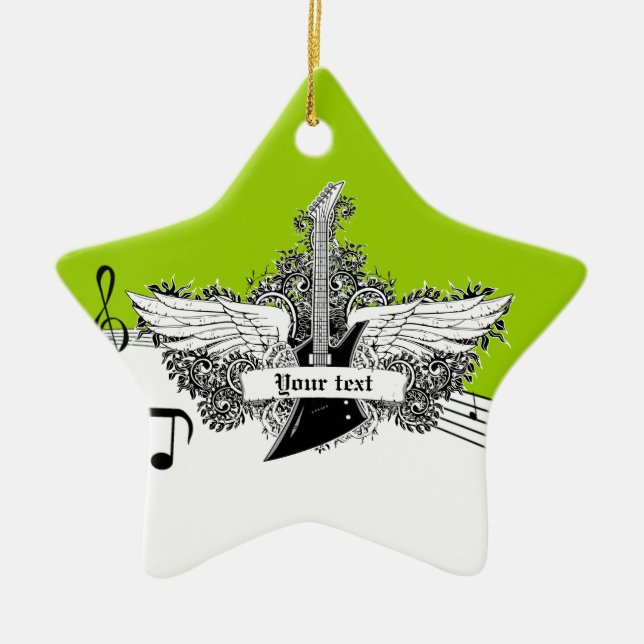 Black white lime electric guitar & wings ornament (Front)