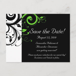 Black/White/Lime Green Bold Swirl Save the Date Announcement Postcard