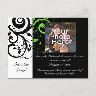 Black/White/Lime Green Bold Swirl Save the Date Announcement Postcard