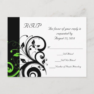 Black/White/Lime Green Bold Swirl Wedding RSVP Invitation Postcard
