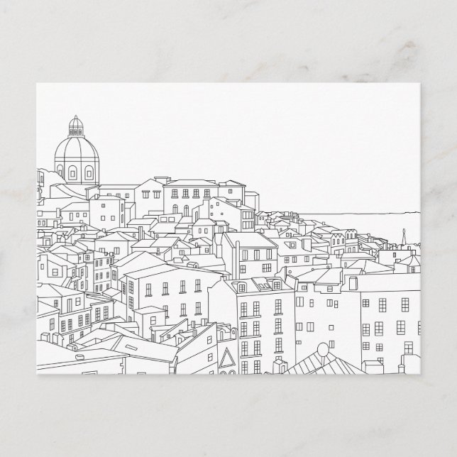 Black & White Line Art Carte postale Lisbonne Port (Devant)