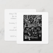 Black & White Line Art Whimsical Cats Xmas