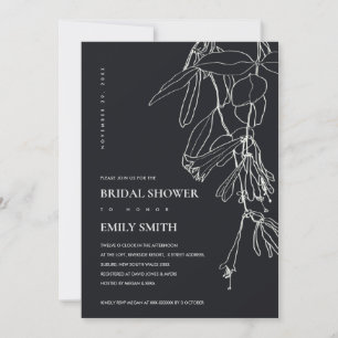 BLACK WHITE LINE DRAWING FLORAL BRIDAL SHOWER CARD
