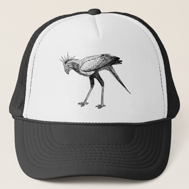 Black & White Line Drawing Secretary Bird Trucker Hat (Front)